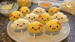 市販スポンジでオーブン不要：サンサン＆くもりんのケーキポップをホワイトチョコでかわいく作る