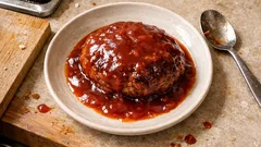 フライパンひとつで簡単：ケチャップで作るやさしい煮込みハンバーグ