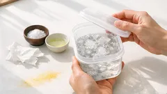 保存容器のニオイ残りを振るだけでリセットする方法、塩と洗剤で簡単ケア