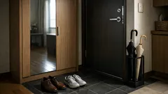 100均2つで完成、割れない姿見を玄関に貼るDIY