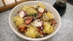 レンジ下ごしらえで時短：タコとベーコンのマスタードジャーマンポテト