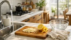 ニンニクの手のニオイが落ちないときに、レモンの皮で仕上げる簡単ケア